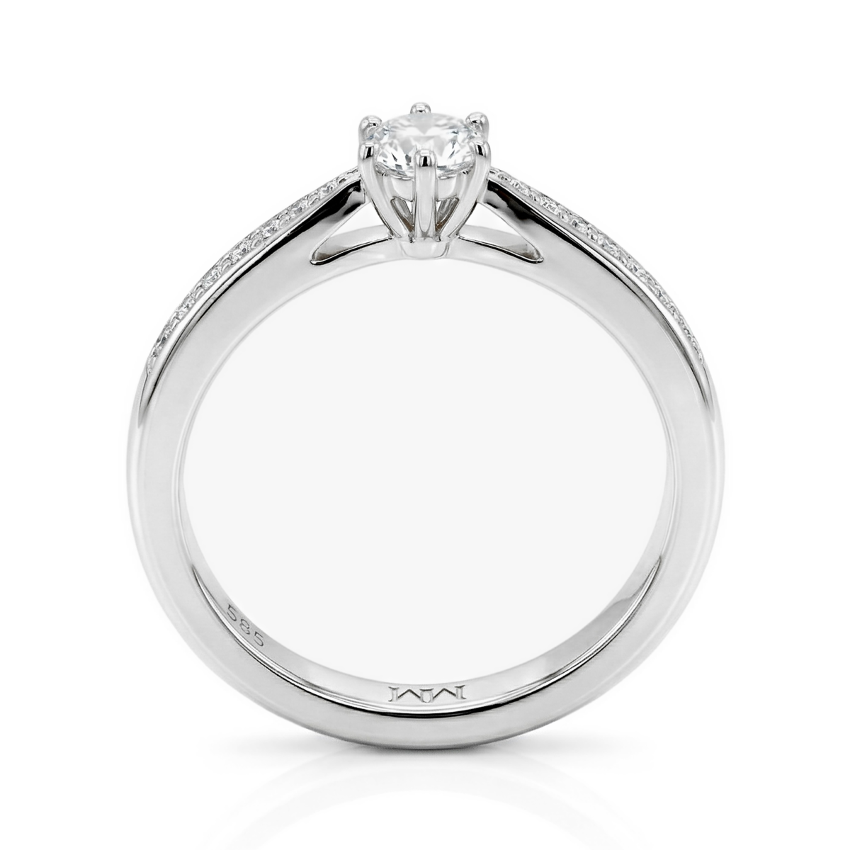Sophia anillo - Anillo de compromiso de moissanita con piedras laterales en pavé