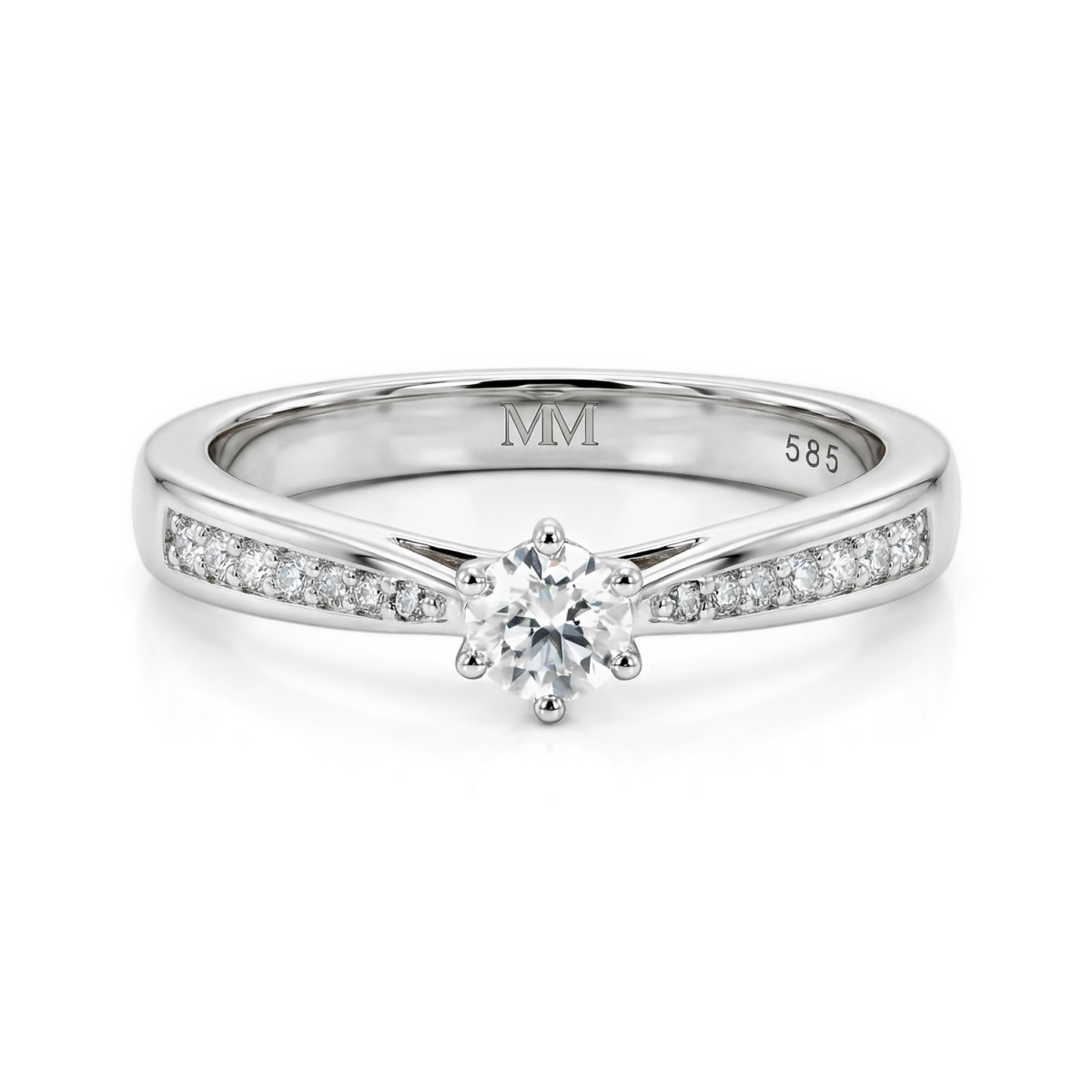 Sophia anillo - Anillo de compromiso de moissanita con piedras laterales en pavé