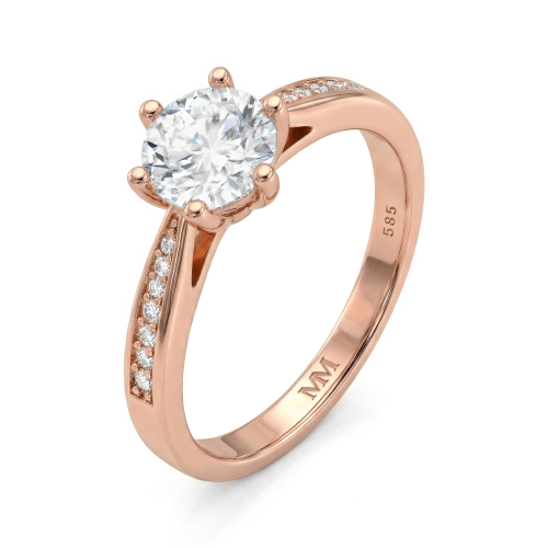 Sophia - Anillo de compromiso de moissanita con piedras laterales en pavé