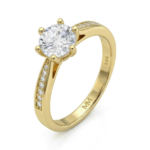 Sophia - Anillo de compromiso de moissanita con piedras laterales en pavé