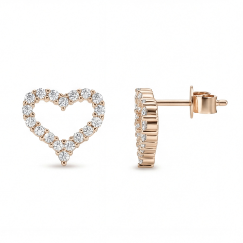 Corazon - Pendientes de Botón de Moissanita con Engaste Pavé en Forma de Corazón