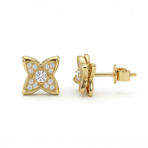 Sparkling Flowers - Pendientes de botón de moissanita con engaste pavé