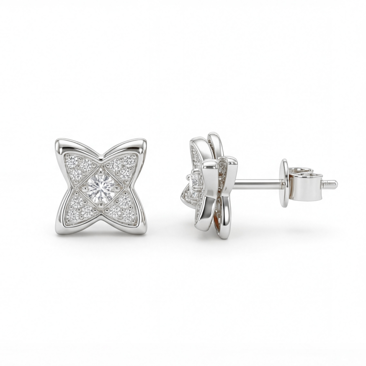 Sparkling Flowers - Pendientes de botón de moissanita con engaste pavé