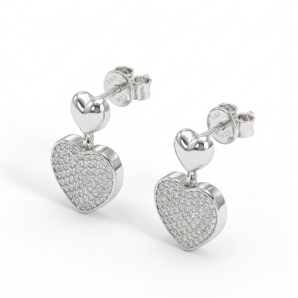 Hearts of Pavé - Pendientes colgantes de moissanita con engaste pavé