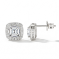 Tetrona - Pendientes de botón con moissanita de talla Asscher y engaste con halo