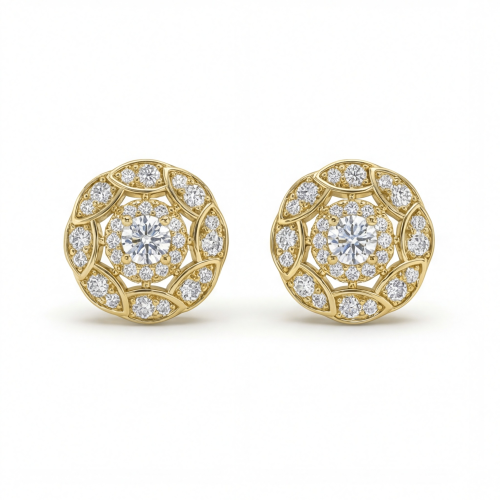 Double Halo - Pendientes de botón de moissanita con engaste con halo
