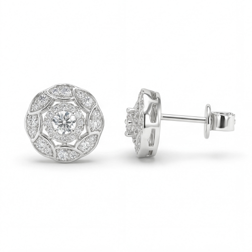 Double Halo - Pendientes de botón de moissanita con engaste con halo