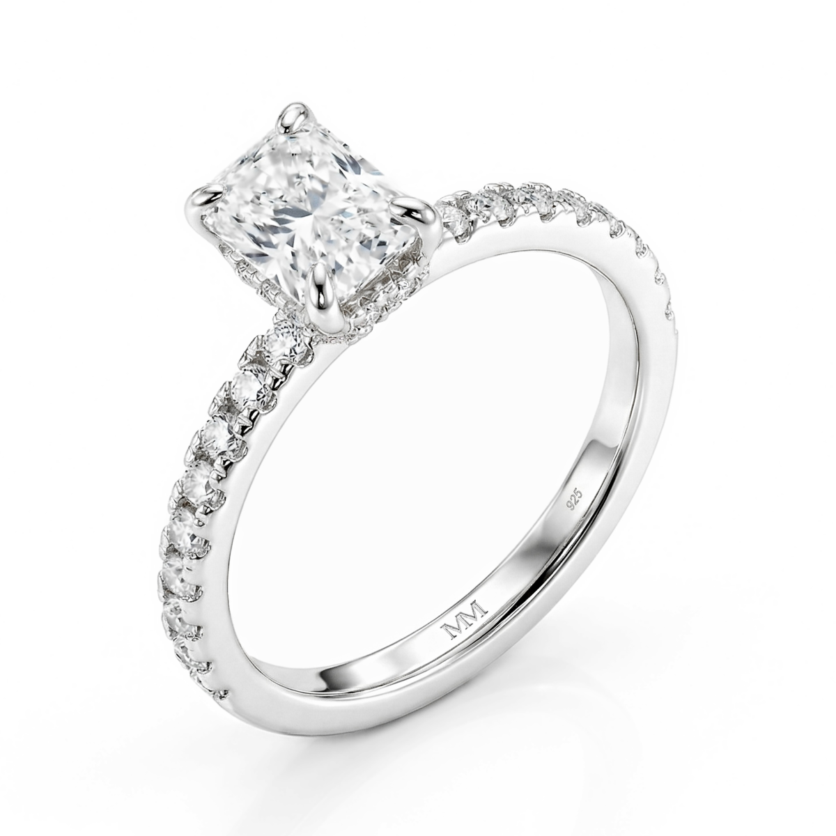 Astra - Anillo de moissanita con piedras laterales en pavé y halo oculto