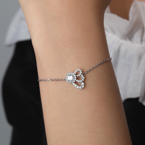 Ornella - Pulsera de moissanita: halo floral y cadena ajustable