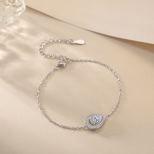 Peraise - Pulsera de moissanita de talla pera con cadena de eslabones con halo