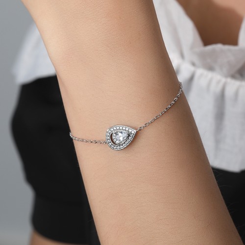 Peraise - Pulsera de moissanita de talla pera con cadena de eslabones con halo