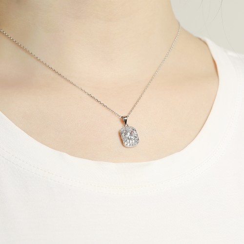 Memento - Colgante de moissanita brillante con diseño de halo en pavé