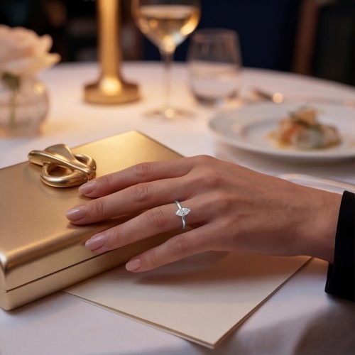 Liana - Anillo solitario de moissanita de talla marquesa - lifestyle