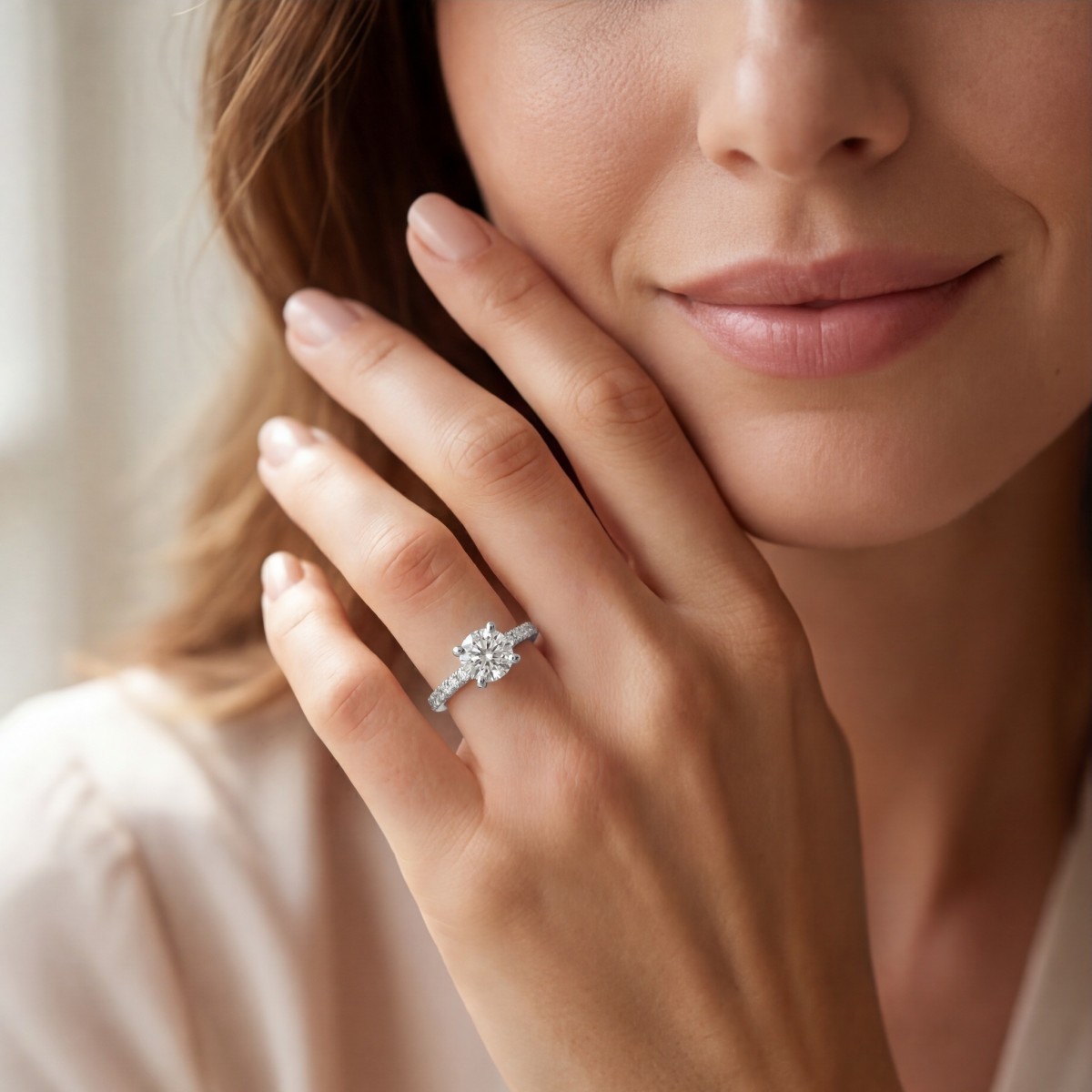 Finesse - Anillo de compromiso de moissanita con piedras laterales