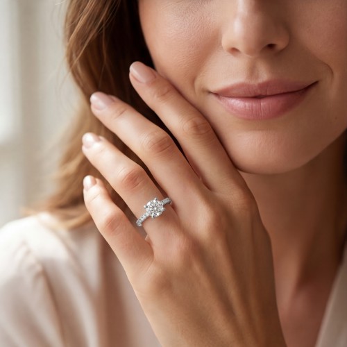 Finesse - anillo de compromiso de moissanita con piedras laterales - lifestyle