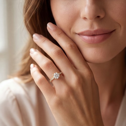 Finesse - anillo de compromiso de moissanita con piedras laterales