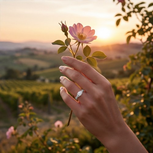 Mirari - Anillo de Compromiso de Moissanita con Brazo Dividido Entrelazado y Piedras Secundarias con Engaste Pavé - lifestyle