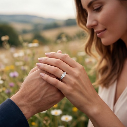 Aurora - anillo de moissanita con piedras laterales de estilo minimalista - lifestyle