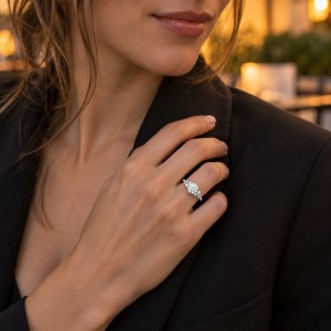 Aurora - anillo de moissanita con piedras laterales de estilo minimalista