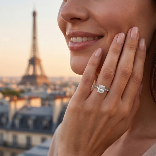 Isla - Anillo de moissanita de talla radiante con piedras laterales - lifestyle