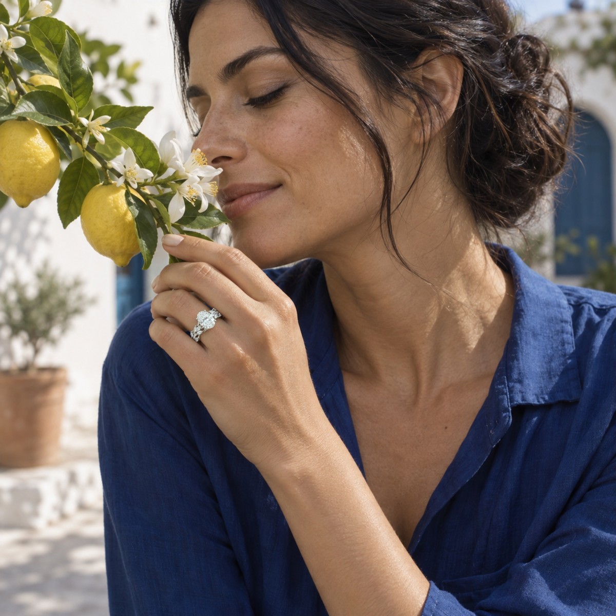 Wisteria - Anillo de moissanita oval con aro de enredadera entrelazada