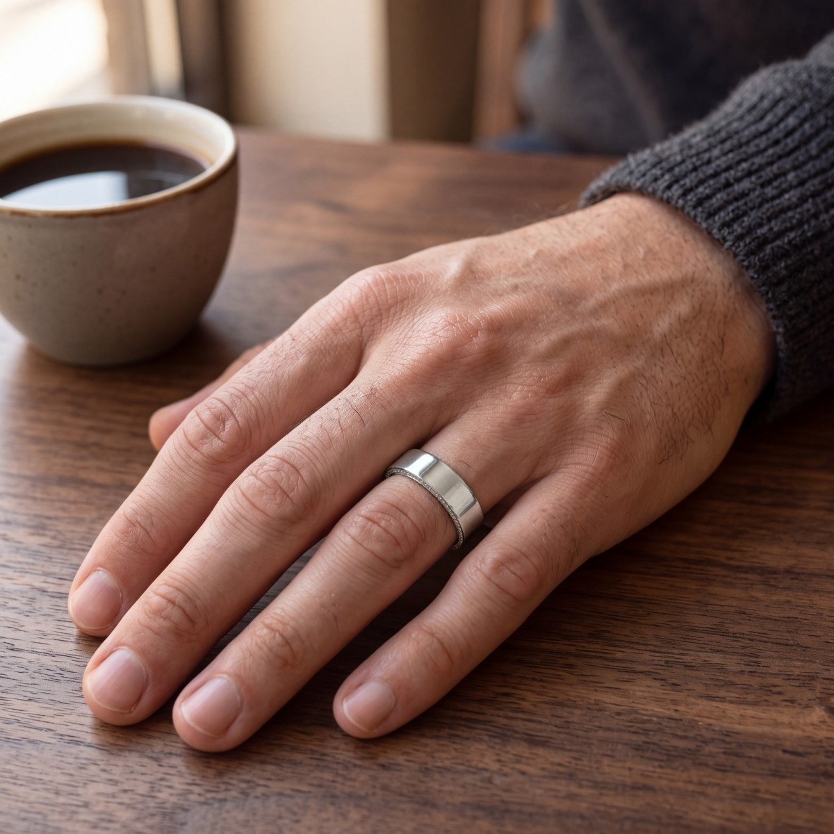 Horizon - Alianza de boda de moissanita para hombre con bordes en pavé