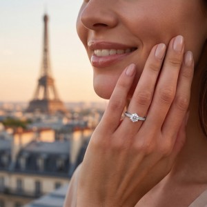 Sophia - anillo de compromiso de moissanita con piedras laterales en pavé