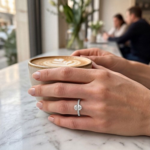 Nina - anillo de moissanita de talla oval con piedras laterales en pavé