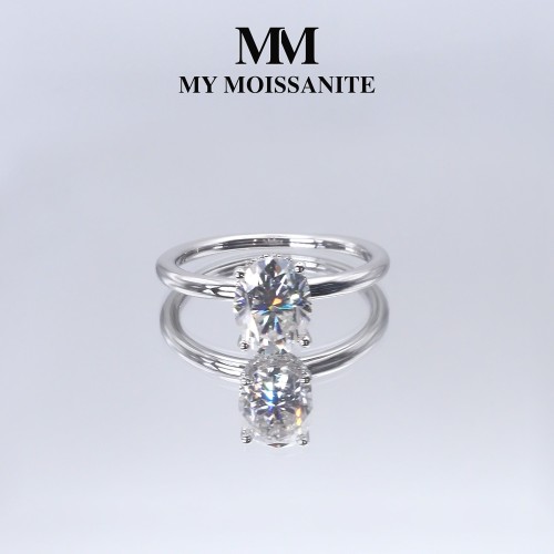 Ovalisse - Anillo de moissanita de talla oval con halo oculto circular