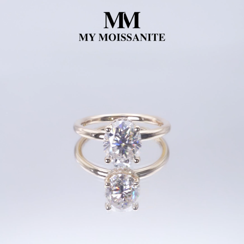 Ovalisse - Anillo de moissanita de talla oval con halo oculto circular