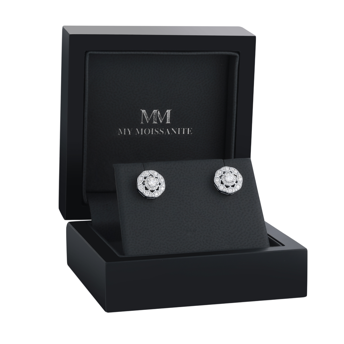 Double Halo - Pendientes de botón de moissanita con engaste con halo