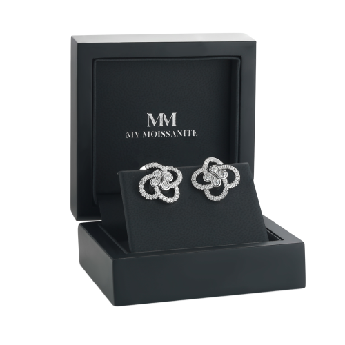 Vortexia - Pendientes de Trébol de Moissanita con Motivo Floral y Brillo en Pavé