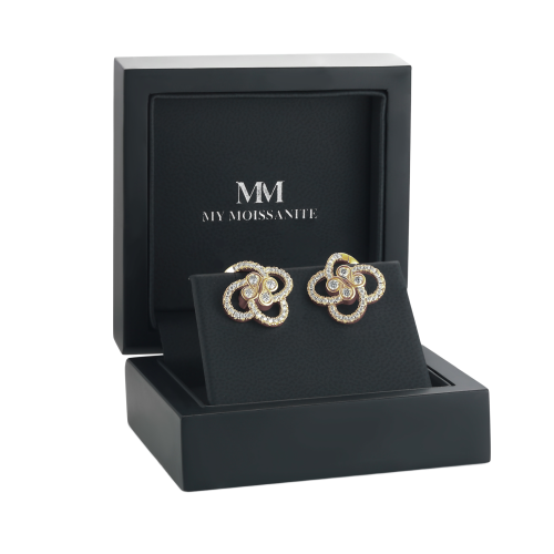 Vortexia - Pendientes de trébol de moissanita con motivo floral y el brillo del pavé