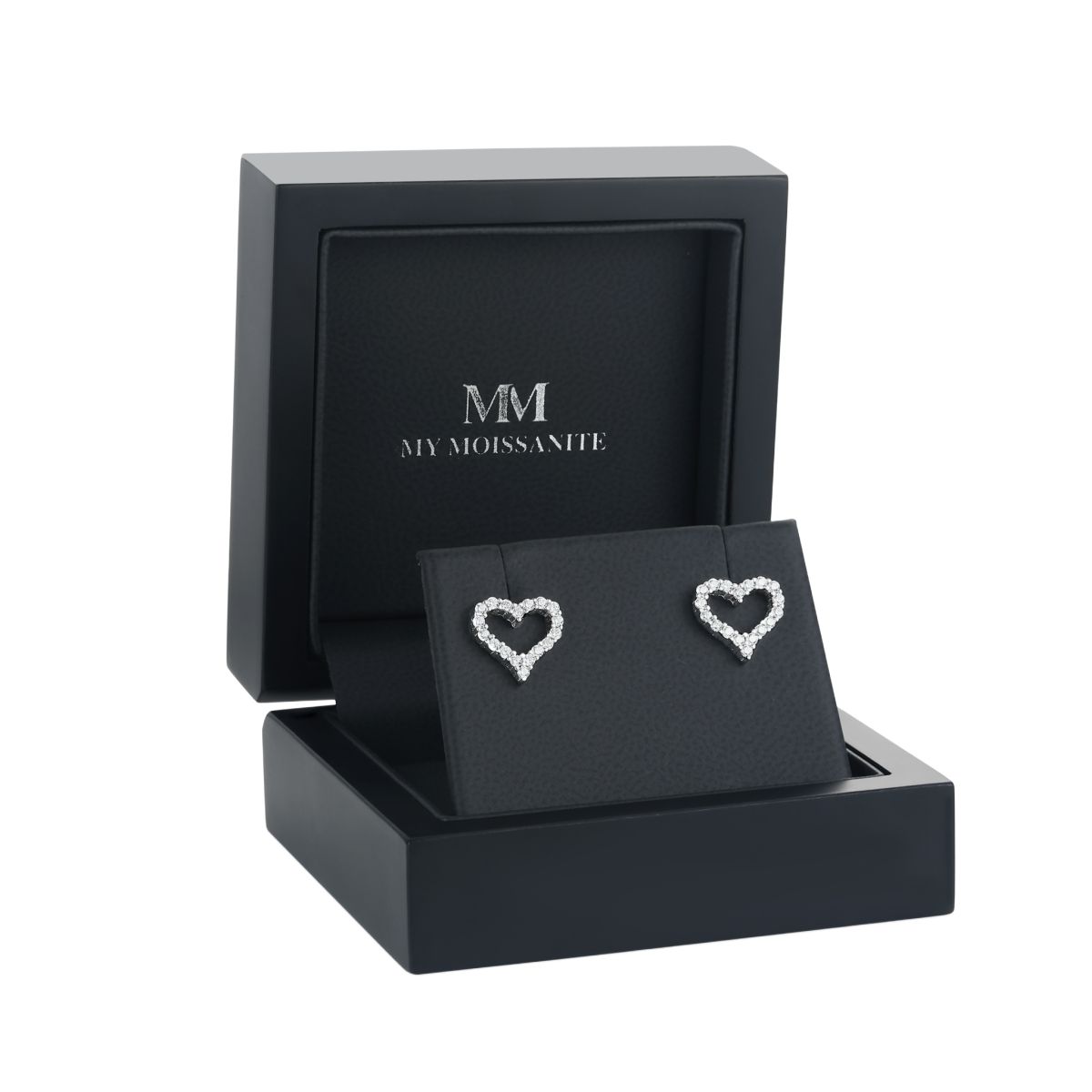 Corazon - Pendientes de botón de moissanita con engaste pavé en forma de corazón