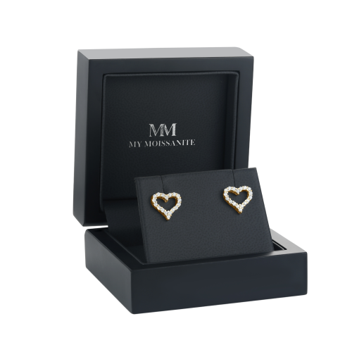 Corazon - Pendientes de botón de moissanita con engaste pavé en forma de corazón