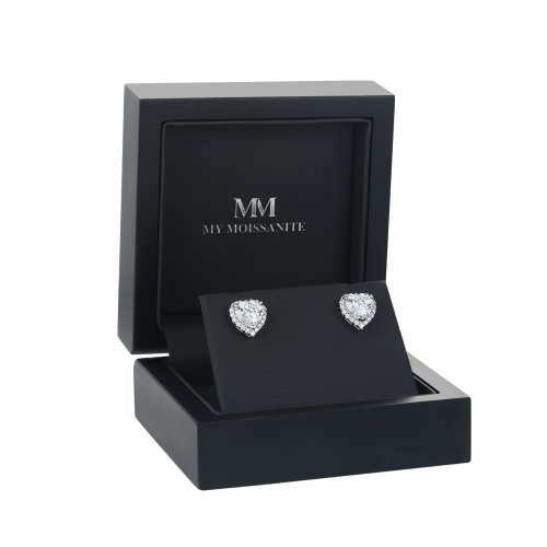 Belleza - Pendientes de moissanita talla corazón con halo