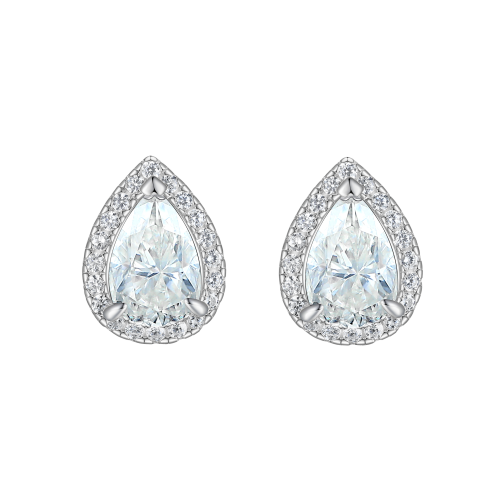 Halo Pears - Pendientes de botón de moissanita de talla pera en engaste con halo