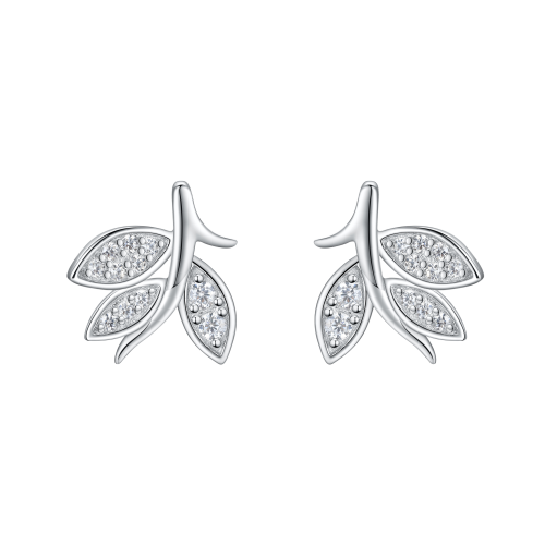 Pavé Leaves - Pendientes de botón de moissanita