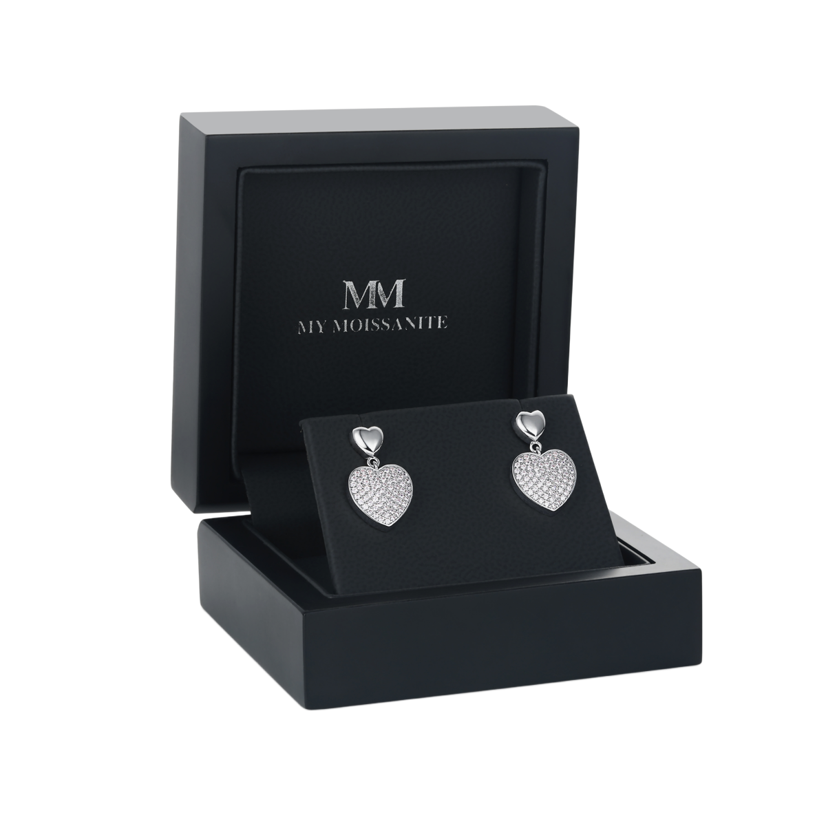Hearts of Pavé - Pendientes colgantes de moissanita con engaste pavé