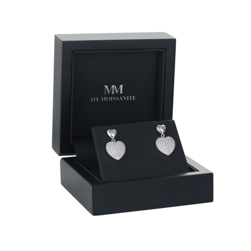 Hearts of Pavé - Pendientes colgantes de moissanita con pavé