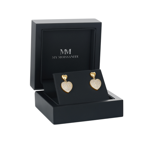 Hearts of Pavé - Pendientes colgantes de moissanita con engaste pavé