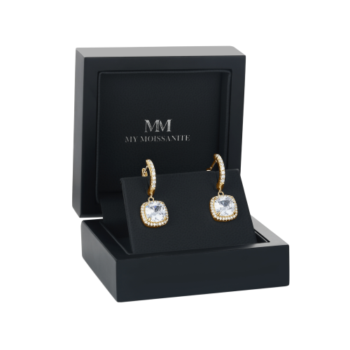 Cushion Drops - Pendientes colgantes de moissanita con halo y aros ajustados al lóbulo